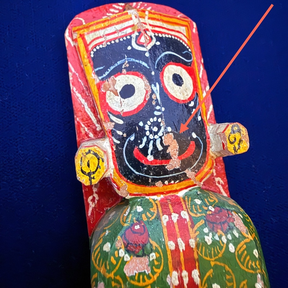Vintage Framed Hand-Carved Jagannath Wooden Figurine from India Blue Velvet - Picture 12 of 15